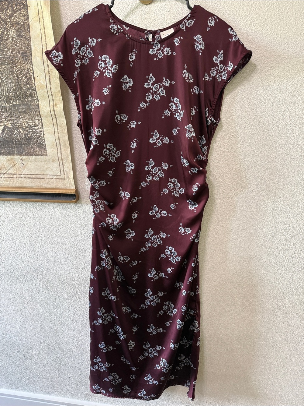 a new day Burgundy Floral Midi Dress